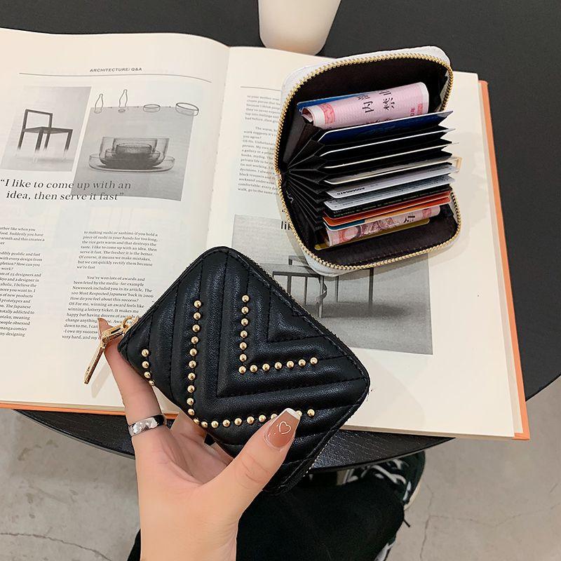 Small Card Bag Women's 2024 New European and American Personalized Rivet Organ Style Bank Credit Card Case Business Card Holder Women's Card Bag Small Portable Convenient Card Bag