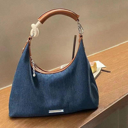 Korean Style Retro Denim Class Commuter Bag Large Capacity Tote Bag Female 2024 New Versatile Casual Underarm Bag