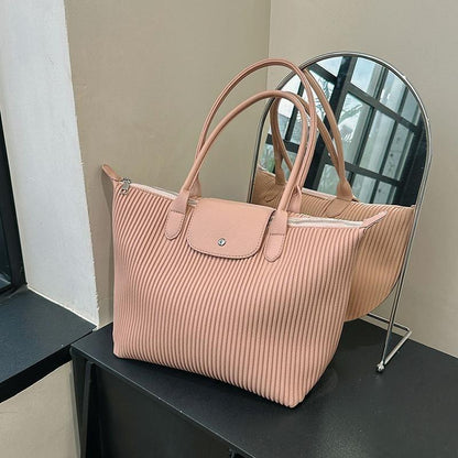 New Super Popular Pleated Large Tote Bag 2024 Popular Commuter Hand-Carrying Bag Fashion All-Matching Large Shoulder Bag Ladies