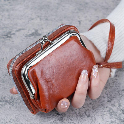 2024 New Solid Color Classic Retro Women's Fashion Wrist Strap Short Zero Wallet Large Capacity Coin Clip Bag Multi Card Card Bag Money Clip