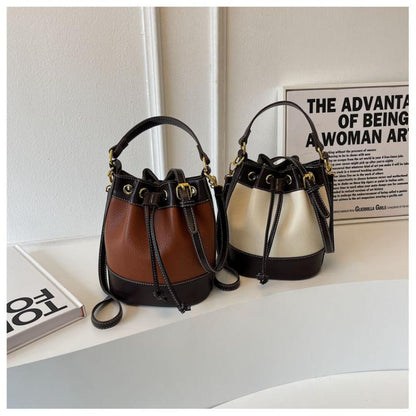 2024 Summer New High Quality Soft PU Bucket Bag Small and Popular French Fashionable Commuter Large Capacity Fashion Handbag Contrast Color Elegant Classic Retro Crossbody Bag