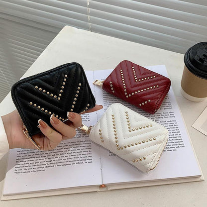 Small Card Bag Women's 2024 New European and American Personalized Rivet Organ Style Bank Credit Card Case Business Card Holder Women's Card Bag Small Portable Convenient Card Bag