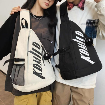 Fashion One Shoulder Light Luxury Chest Bag Canvas Large Capacity Oblique Zipper English Light Chest Bag Couple 2024 New