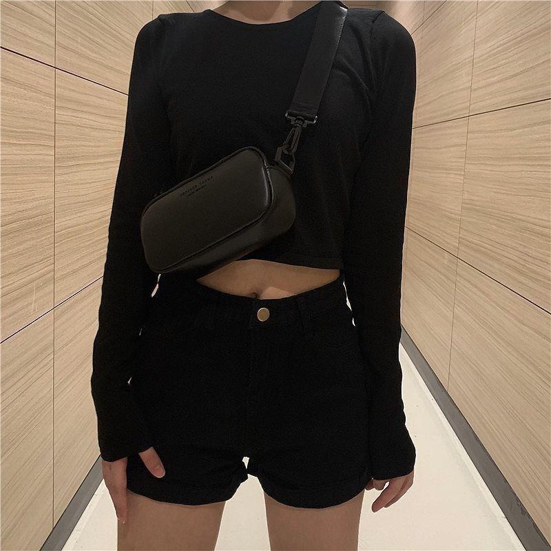 New Korean Style Versatile Casual Black Mini Square Bag Niche Messenger Bag Ins Shoulder Bag Letter Chest Bag Women's Messenger Bag