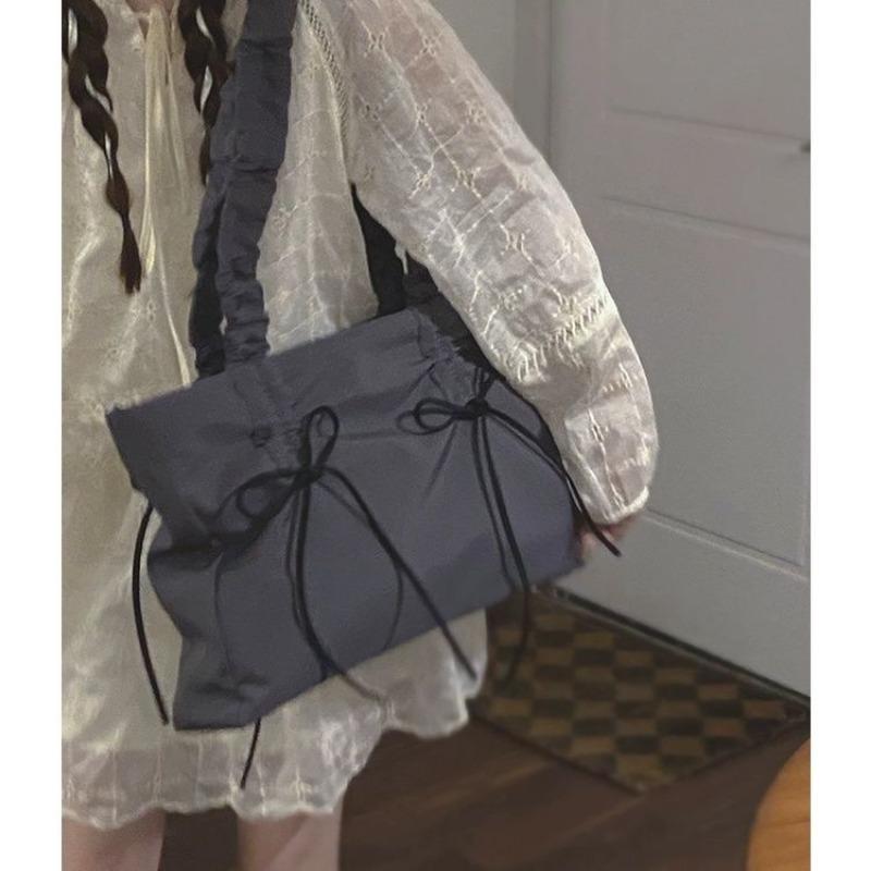 Pleated Bow Bag Women's 2024 New Fashion South Korea Tote Bag Large Capacity Cloth Bag High Quality Lightweight Concise Bag