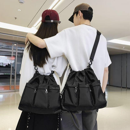 One-Shoulder Bucket Casual Simple Messenger Bag Advanced Large Capacity New Drawstring Tote Nylon Cloth Commuter Waterproof