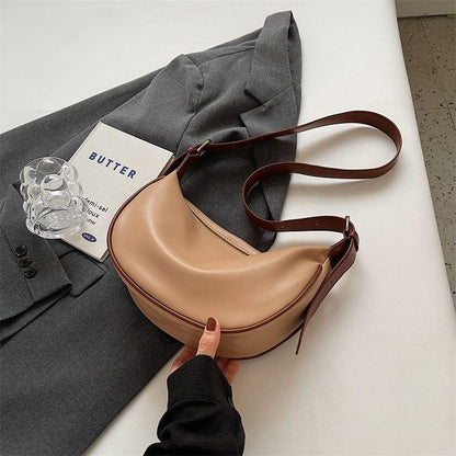 South Korea Contrast Color Underarm Bag for Women 2024 New Trendy Retro Dumpling Bag All-Match Shoulder Messenger Bag Saddle Bag