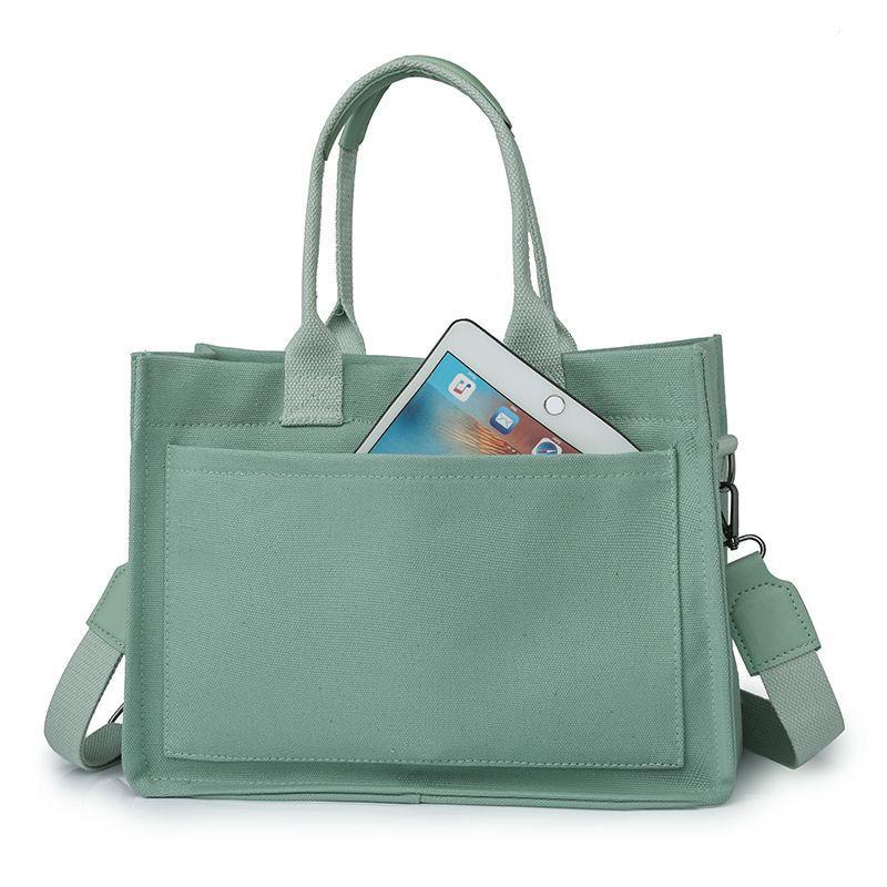 Simple Canvas Bag One-Shoulder Teacher Niche Japanese Solid Color Commute Office Worker A4 Go out Student Handbag All-Matching