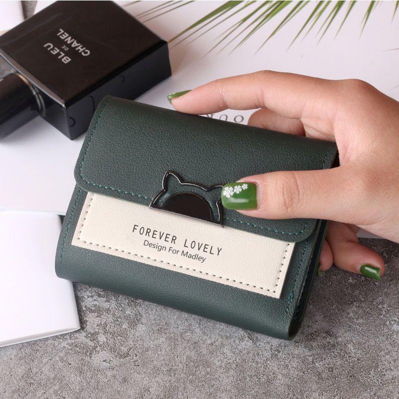 New Cat Small Wallet Women's Short Korean Style Cute Refreshing Student Lady Contrast Color Trifold Wallet