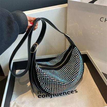 Fashion Shining Diamond Bag Women's Bag 2024 New Rhinestone Casual All-Match Special-Interest Design Shoulder Messenger Bag Dumpling Making