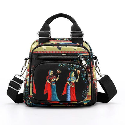 Women's Multi-Purpose Backpack 2024 New Ethnic Style Tote Waterproof Oxford Cloth Shoulder Bag All-Matching female fashion bag