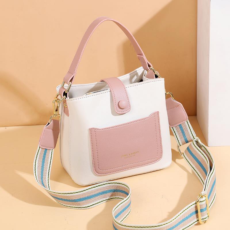 2024 Spring/Summer New Elegant Contrast Color Bucket Bag Sen Cute Sweet Shoulder Bag Casual Versatile Daily Commuter Crossbody Bag Fashion Women's Square Bag