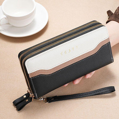 Women's Long Wallet 2024 New Contrast Color Large Capacity Double Zipper Mother-in-Law Shopping Change and Mobile Phone Bag