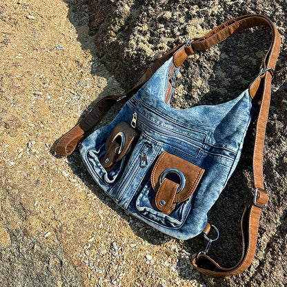 Women's Versatile Backpack, Niche Bag, High-end Sense of Beauty, Go Out To Play with Large Capacity Popular Denim Backpack