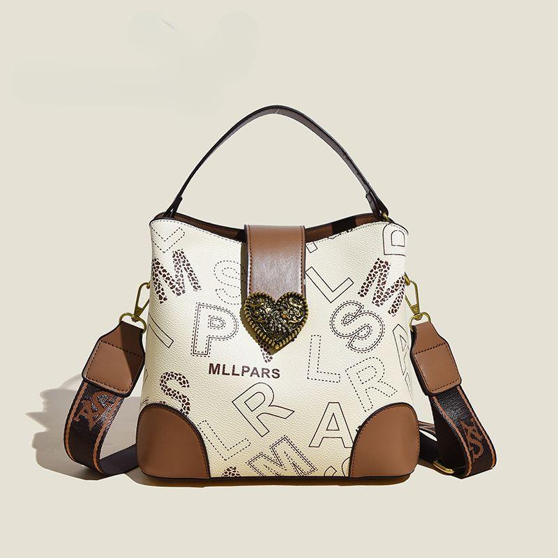 Light Luxury Women's Bag 2024 New Korean Versatile Popular Letter Printing Crossbody Bucket Bag