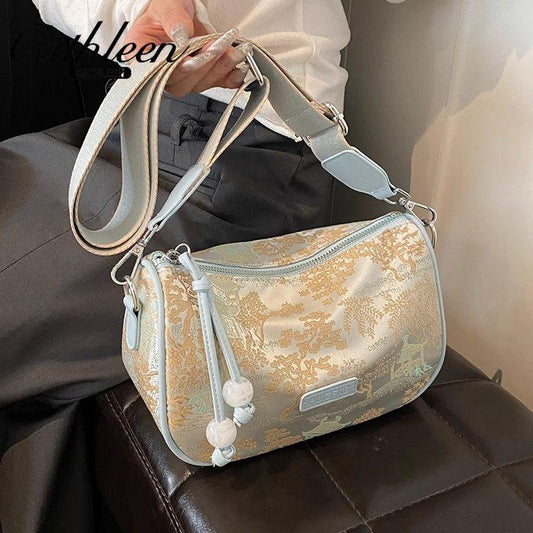 New Chinese Style Bag for Women New All-Matching Crossbody Cloth Bag Design Sense Niche Ladies Pillow Bag female