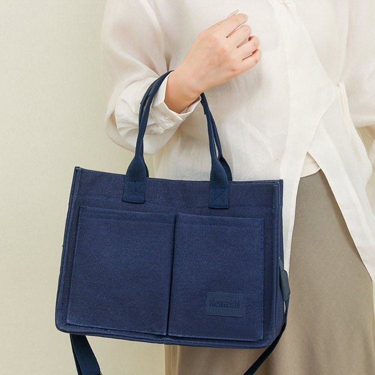 Simple Canvas Bag One-Shoulder Teacher Niche Japanese Solid Color Commute Office Worker A4 Go out Student Handbag All-Matching