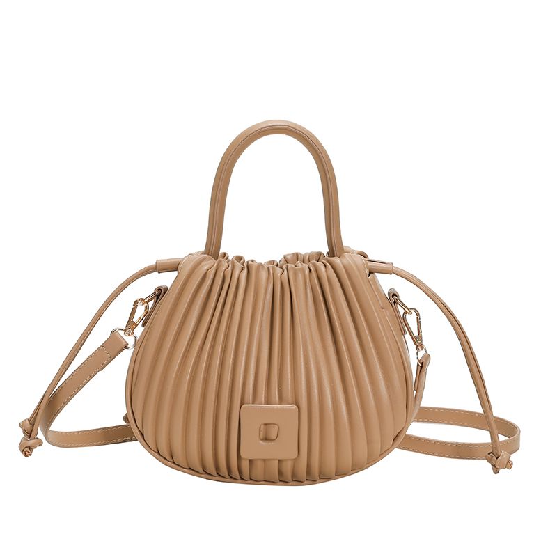 Women's Bag 2024 New Fashion Women's Portable Pleated Bucket Bag High-Grade Western Style All-Matching Shoulder Messenger Bag