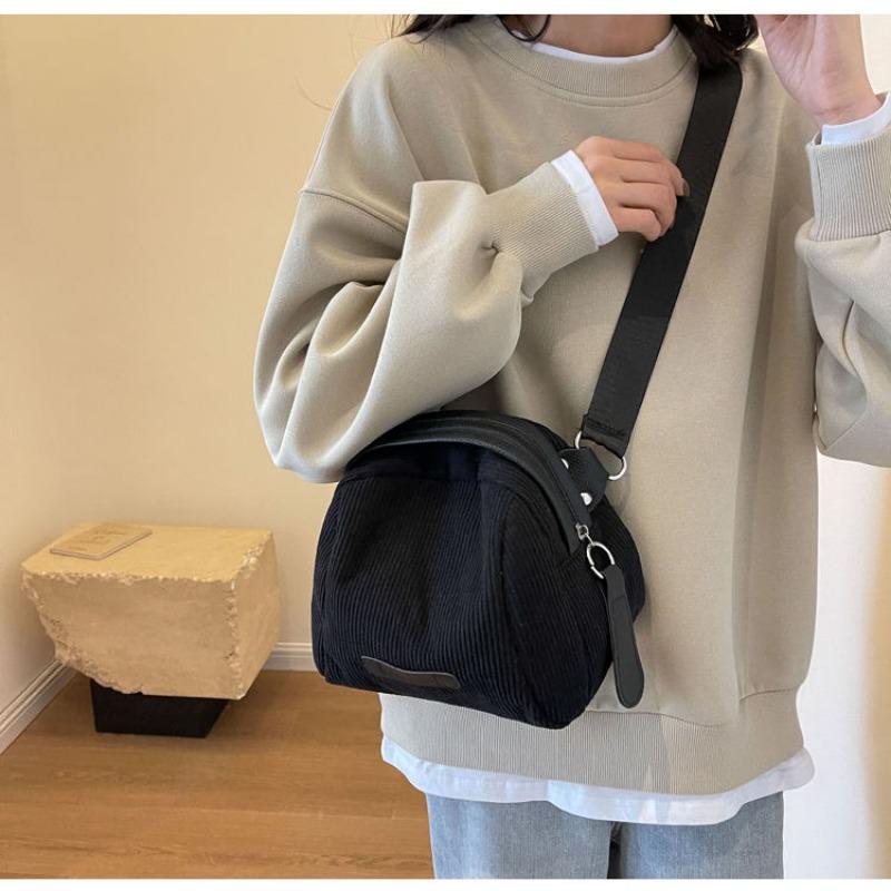 New Corduroy Canvas Bag 2024 New All-Matching Wide Strap Crossbody Bag High-Grade Niche Shoulder Shell Bag