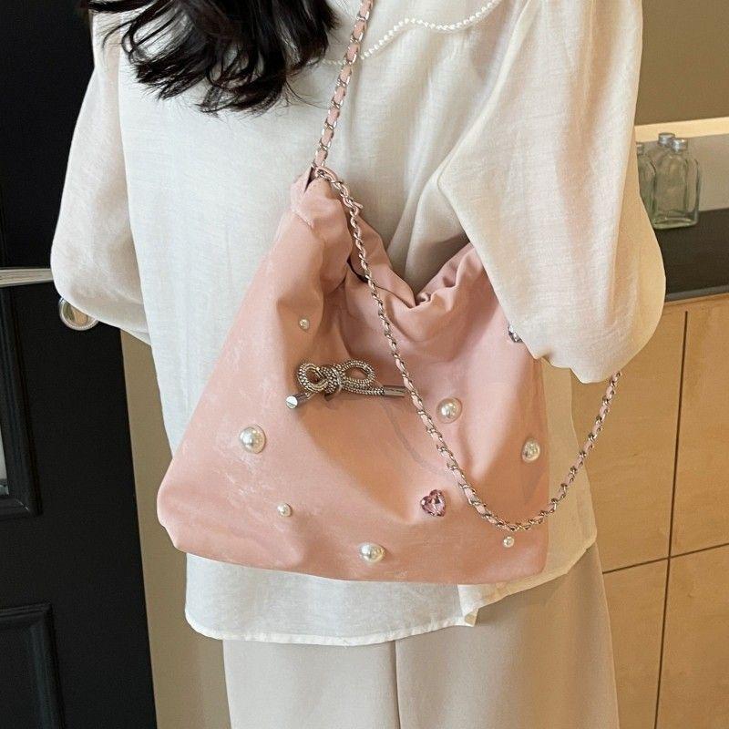 High-End Large Capacity Underarm Tote Bag Women's 2024 New Chain Shoulder Bag Silver Commuter Bucket Bag female