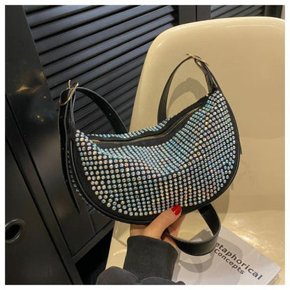 Fashion Shining Diamond Bag Women's Bag 2024 New Rhinestone Casual All-Match Special-Interest Design Shoulder Messenger Bag Dumpling Making