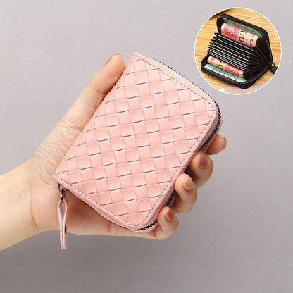 High-End Card Holder Women's Card Clamp Authentic Leather Tactile Feel Woven Coin Purse Anti-Degaussing Large Capacity Multiple Card Slots Card Holder Women