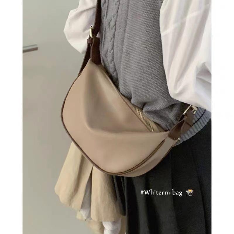 South Korea Contrast Color Underarm Bag for Women 2024 New Trendy Retro Dumpling Bag All-Match Shoulder Messenger Bag Saddle Bag