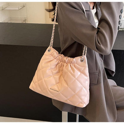 Fashion Large Capacity Bag Women's New Classic Style Diamond Chain Bucket Bag 2024 Spring and Summer High-Grade Shoulder Bag