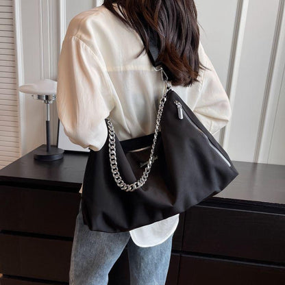 Large Capacity Shoulder Bag Chain Wide Shoulder Strap Fashion Korean Style 2024 New Trendy Crossbody Bag Women's Bag Casual Bag Women