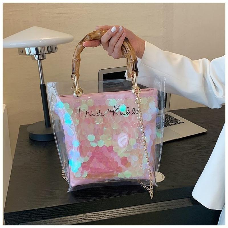 High Sense Special-Interest Design Spring and Summer Transparent Bag Female 2024 New Bamboo Handbag Stylish Beach Gel Bag