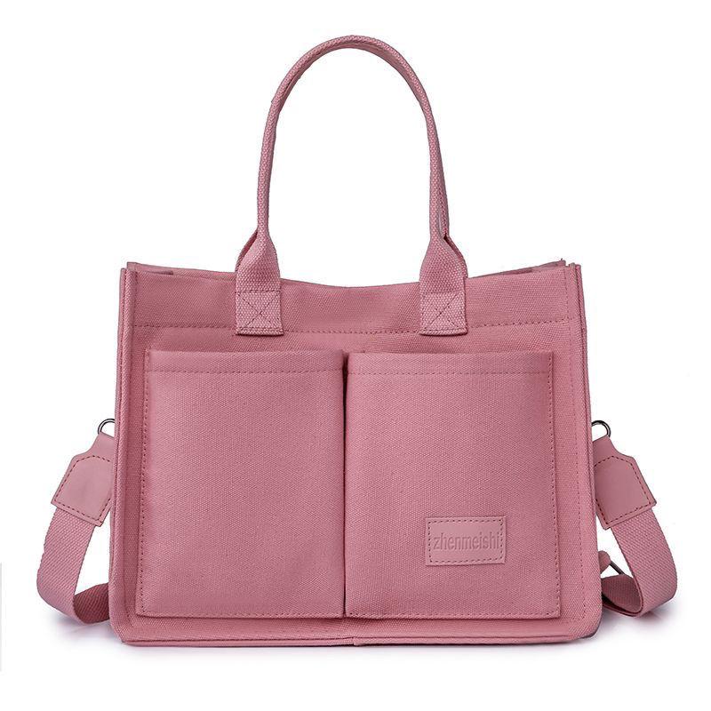 Simple Canvas Bag One-Shoulder Teacher Niche Japanese Solid Color Commute Office Worker A4 Go out Student Handbag All-Matching