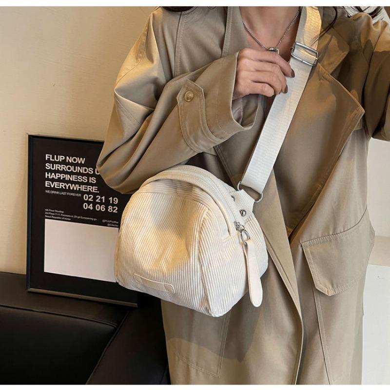 New Corduroy Canvas Bag 2024 New All-Matching Wide Strap Crossbody Bag High-Grade Niche Shoulder Shell Bag