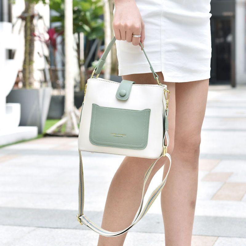 2024 Spring/Summer New Elegant Contrast Color Bucket Bag Sen Cute Sweet Shoulder Bag Casual Versatile Daily Commuter Crossbody Bag Fashion Women's Square Bag