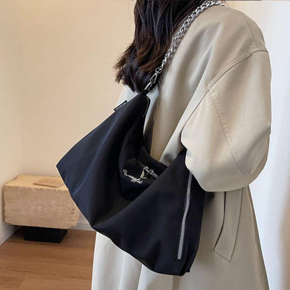 Large Capacity Shoulder Bag Chain Wide Shoulder Strap Fashion Korean Style 2024 New Trendy Crossbody Bag Women's Bag Casual Bag Women