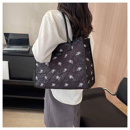 Canvas Portable Shopping Bag Women's Large Capacity Travel Bag One Shoulder Commuter Bag Classroom Fitness Bag Mommy Tote Bag Tide