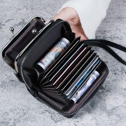 2024 New Solid Color Classic Retro Women's Fashion Wrist Strap Short Zero Wallet Large Capacity Coin Clip Bag Multi Card Card Bag Money Clip