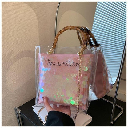 High Sense Special-Interest Design Spring and Summer Transparent Bag Female 2024 New Bamboo Handbag Stylish Beach Gel Bag