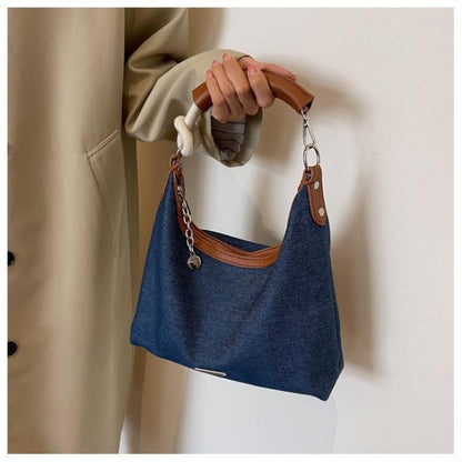 Korean Style Retro Denim Class Commuter Bag Large Capacity Tote Bag Female 2024 New Versatile Casual Underarm Bag