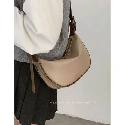 South Korea Contrast Color Underarm Bag for Women 2024 New Trendy Retro Dumpling Bag All-Match Shoulder Messenger Bag Saddle Bag