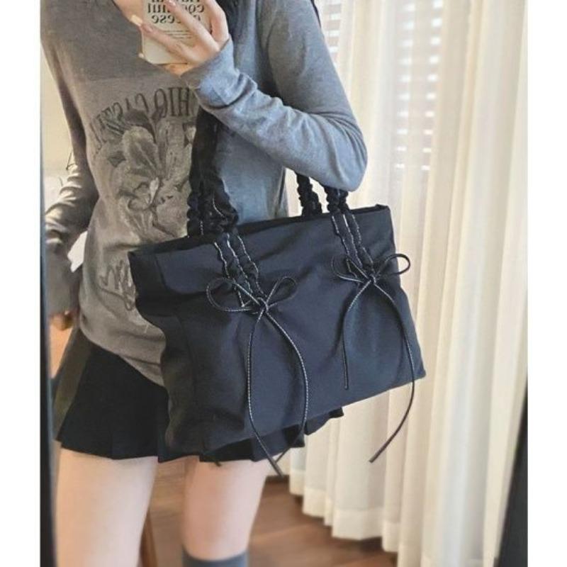 Pleated Bow Bag Women's 2024 New Fashion South Korea Tote Bag Large Capacity Cloth Bag High Quality Lightweight Concise Bag