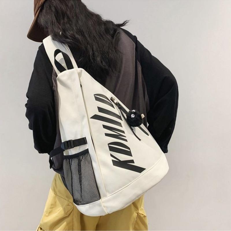 Fashion One Shoulder Light Luxury Chest Bag Canvas Large Capacity Oblique Zipper English Light Chest Bag Couple 2024 New