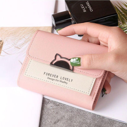 New Cat Small Wallet Women's Short Korean Style Cute Refreshing Student Lady Contrast Color Trifold Wallet