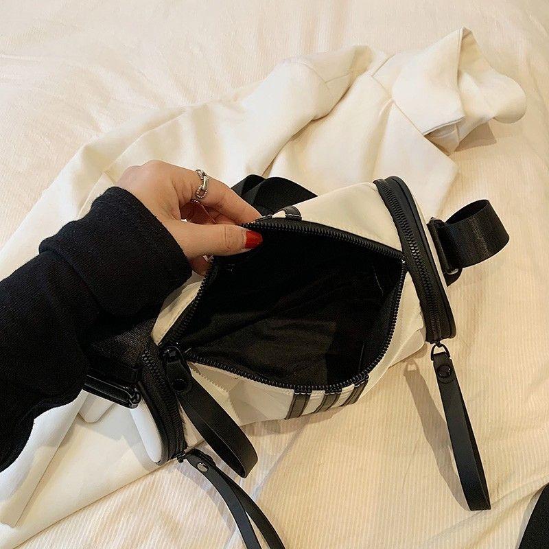 2024 New Popular Three-Layer Commuter Large Capacity Travel Sports Cylinder Nylon Messenger Bag Shoulder Celebrity Same Style