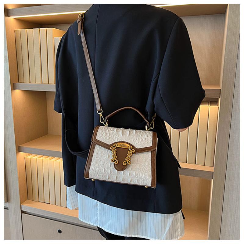 2024 New Women's Light Luxury High Quality Crocodile Pattern Shoulder Bag with Contrast Color Design, Fashionable and Versatile Handbag, Elegant and Popular Small Square Bag
