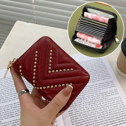 Small Card Bag Women's 2024 New European and American Personalized Rivet Organ Style Bank Credit Card Case Business Card Holder Women's Card Bag Small Portable Convenient Card Bag