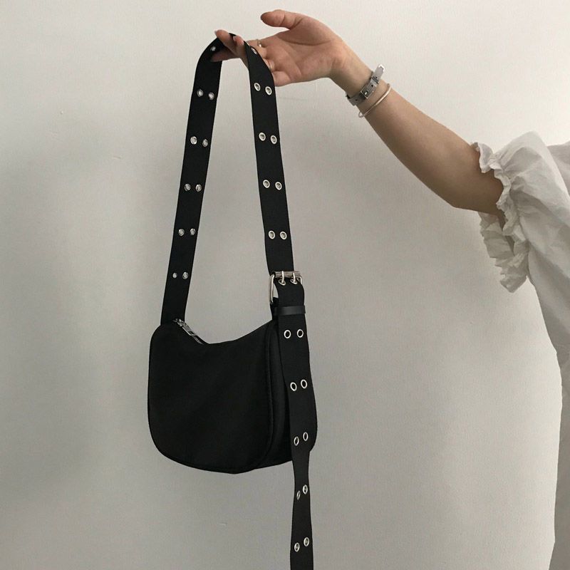 2024 New Trendy Retro Minority Design Messenger Bag Pin Buckle Versatile Nylon Shoulder Bag Underarm Baguette Bag Women