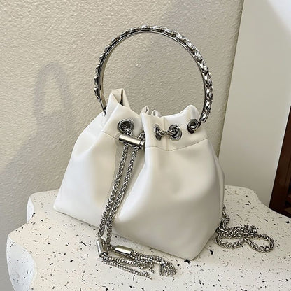 Fashion Women's Bag 2024 Summer New Handbag Rhinestone-Encrusted Chain Tassel Bag Shoulder Crossbody Personality Trendy Bucket Bag