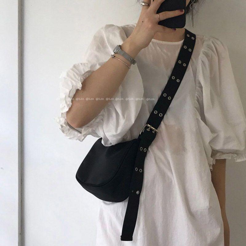 2024 New Trendy Retro Minority Design Messenger Bag Pin Buckle Versatile Nylon Shoulder Bag Underarm Baguette Bag Women