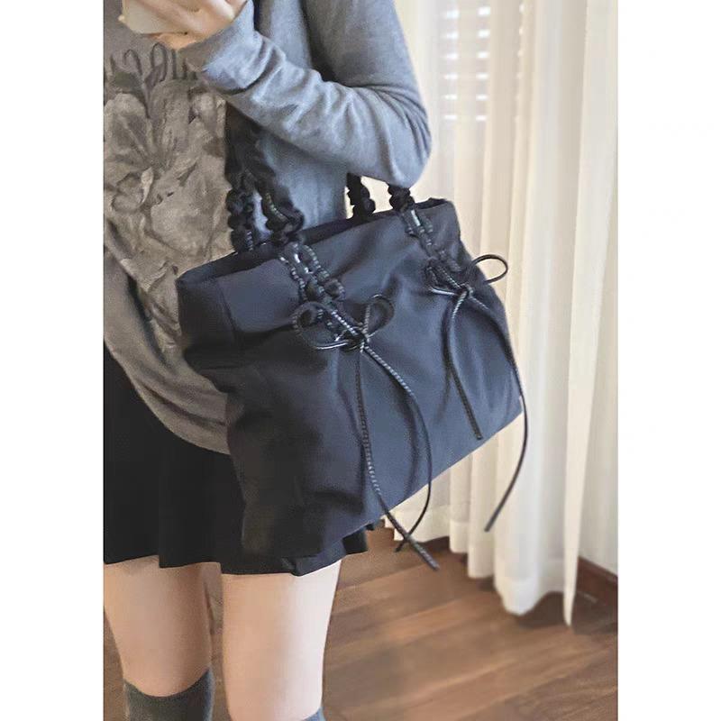 Pleated Bow Bag Women's 2024 New Fashion South Korea Tote Bag Large Capacity Cloth Bag High Quality Lightweight Concise Bag