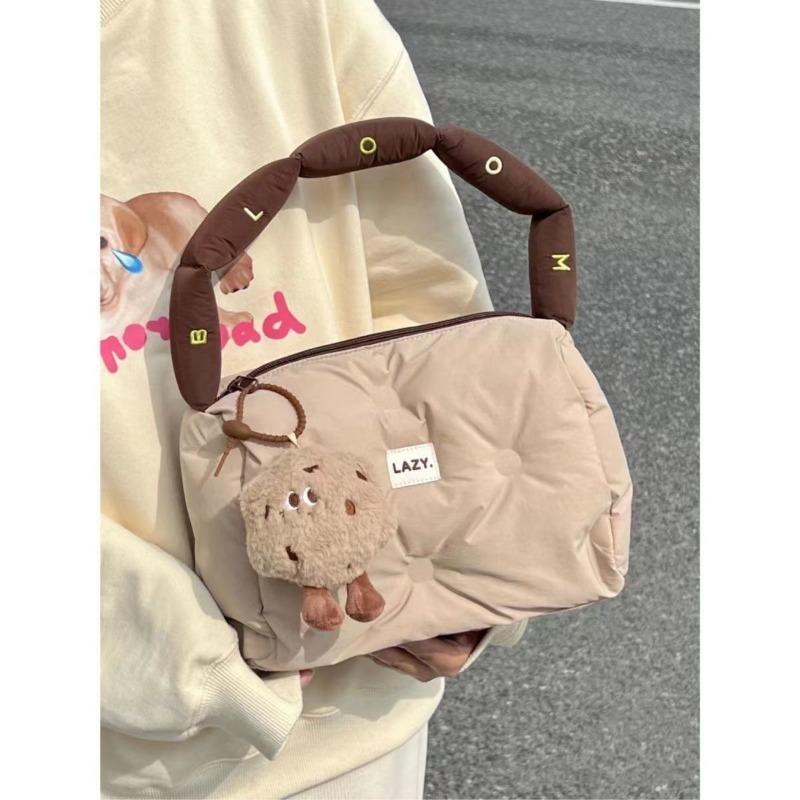 Stylish Bag Women's Square Egg Cakes Bag down Bag Shoulder Handbag Cheese Steamed Stuffed Bun Pillow Bag Soft Bag Cute Soft